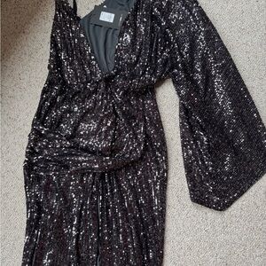 Black Sequin Dress with Long Sleeves